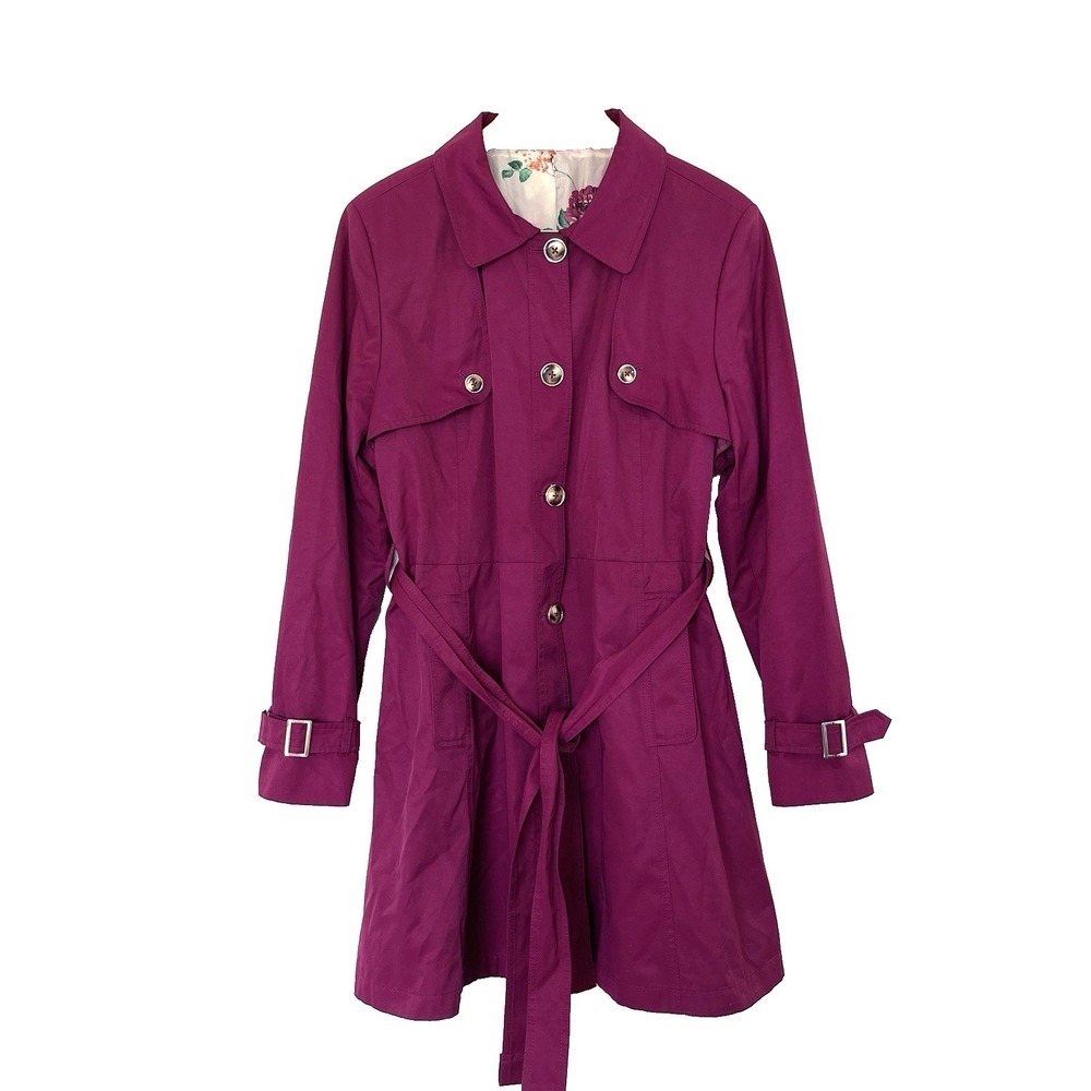 Black Rivet Womens Double Breasted Trench Coat  XL Berry Fuchsia Classic Casual‎